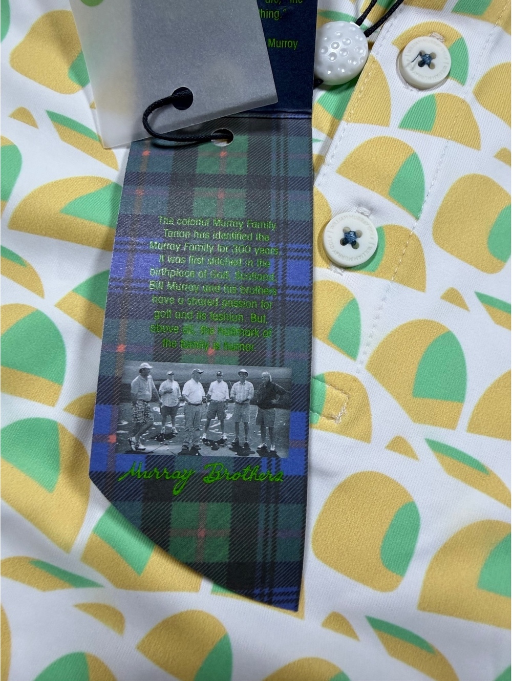 William Murray Golf Sandy Tiles Polo Mens Medium White Green Yellow NWT - Picture 7 of 9